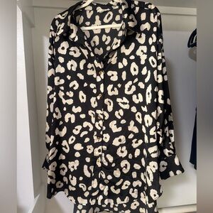 Entro Black and Cream Animal Print Button Down Shirt